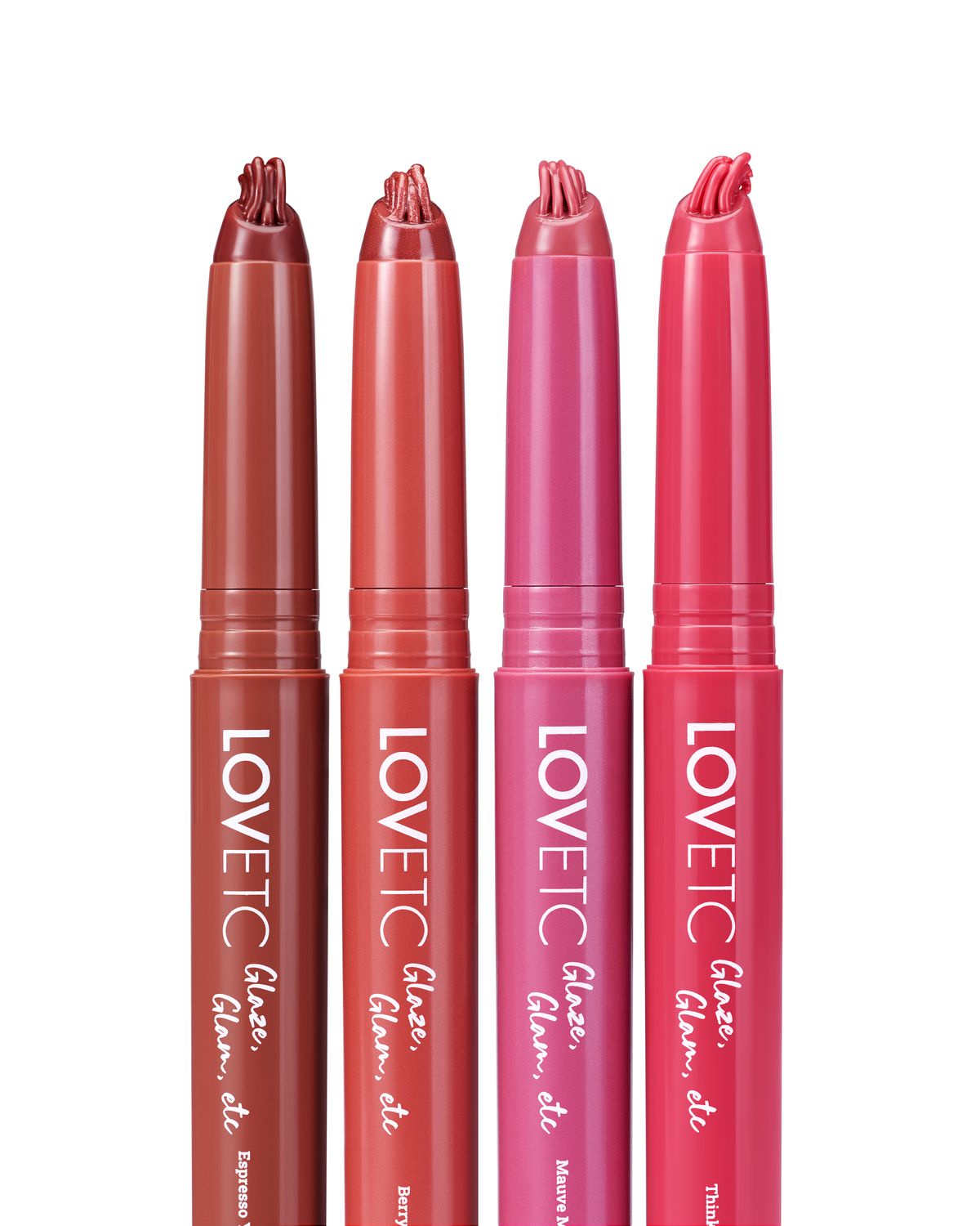 The four LOVETC shades laid out as a lineup, tips up